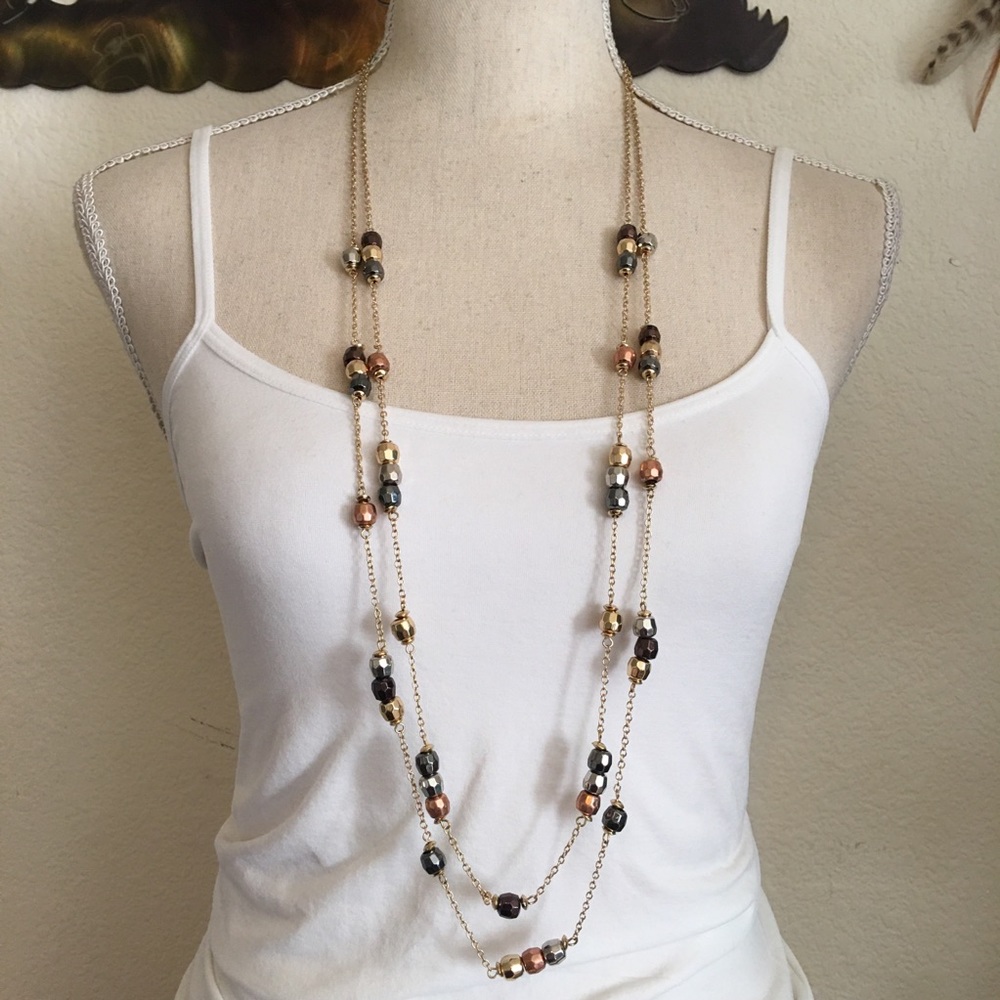 Vintage double strand metallic beads necklace